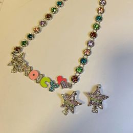 Choker Y2k 2000s Aesthetic Colourful Rhinestone Star Pentagram Letter Sweet Cool Stud Earrings Harajuku Trend Jewellery For Women