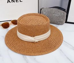 classic letter straw hat female summer sun protection visor hat flat top England small fresh top hats travel holiday seaside beach cap