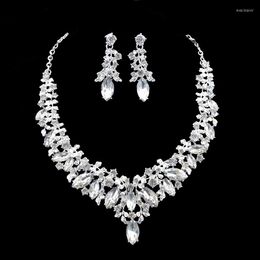 Necklace Earrings Set Silver Plated Marquise Shape For Bride Bridesmaid Fashion Jewellery Women Wedding Party Pageant Gift