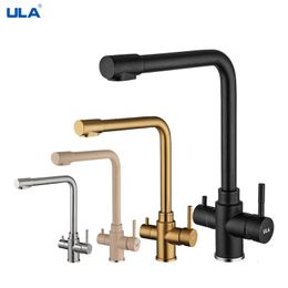 Kitchen Faucets ULA Filter Faucet Deck Mounted Black Mixer 360 Rotate Drinking Sink Tap Water Purification Crane For 230510
