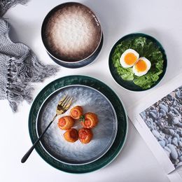 Plates 3pcs Set Colour Embossed Porcelain Dinner Plate Chargers Stone Design Ceramic Platter For Dinning Decoration Serving
