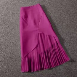 Skirts Spring Summer Chiffon Midi Long Pleated Skirt Women Korean Style Blue High Waist Mid-Length A Line Skirt Female 230511