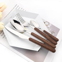 Flatware Sets Kitchen Cutlery Set Utensils Stainless Steel Fork Spoon Knife Dinnerware Tableware Imitation Wooden Handle