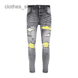 designer jeans Men's Jean Amirres Denim Mens Pants 2023 New Trendy Grey Yellow Skinny Fit Jeans L0DI