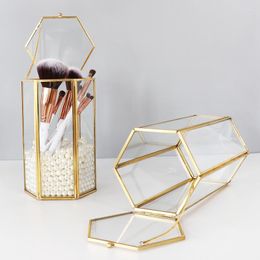 Storage Bottles Geometric Wrought Strip Of Copper Multifunctional Box Table Decoration Hexagon Bucket For Home Jar