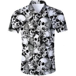 Men's Casual Shirts Summer Hawaiian Skull For Men 3d Printed 5xl Beach Short Sleeve Button Oversized Camisa 230511