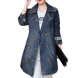 Women's Trench Coats 2023 Autumn Cowboy Windbreaker Coat Women Korean Slim Long Section Denim Womens Casual Splice Overcoat 5XL E063