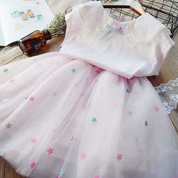 Clothing Sets Summer Girls Dress Bead Lapel Top Star Net Yarn Princess Skirt 2PCS Suit Baby Kids Children Clothes 230511
