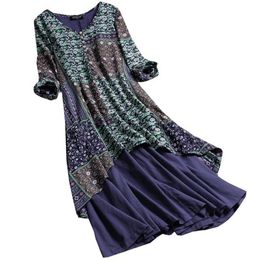 Plus size Dresses Plus Size 6XL 140kg Summer Women Long Dress Wrist Sleeve Floral Dress Vintage Female Navy Blue Loose Big Size dress 230511