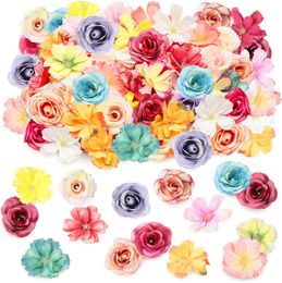 200PCS Mini Flower Heads Silk Rose Fake Colorful Craft Flowers Small Flower Artificial Rose Head Flowers Decor DIY Flower Decoration for Home Wedding