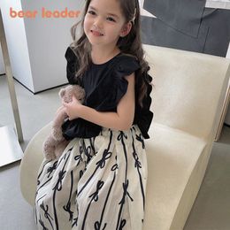 Clothing Sets Bear Leader Children Suit 2023 Fashion Brand Summer Style Sleeve Shorts For Kids Black T shirt and White Pants 230511