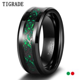 Fedi nuziali Tigrade 8mm Tungsten Black Ring For Men Celtic Dragon Inlay Red/Green Mens Bands Maschio Comfort Fit Taglia 7-13
