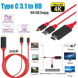 USB 3.1 Тип C в HD 2M Адаптер Cable Adapter Converter Ultra 1080p 4K с зарядкой видео -кабелей HDTV для телефонов Samsung S10 S20 Huawei
