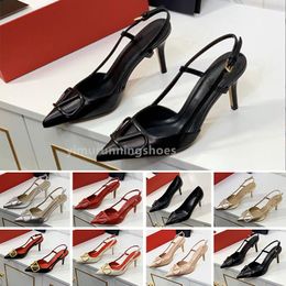 Luxury Brand High Heel Sandals Women Summer Designer Pointed Shoes Classics Gold-V Metal Buckle 4cm 6cm 8cm 10cm Thin Heels Red Wedding Shoes with Dust Bag 34-44 L1