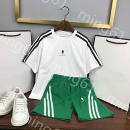 23ss kids designer clothes baby set kid sets Round neck Pure cotton fringe logo printing Short sleeve t-shirt Elastic waist shorts suit High quality baby clothes