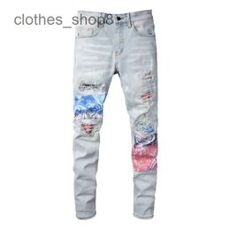 designer jeans Men's Jean Amirres Denim Mens Pants wear Korean fashion men high street blue micro elastic large size Personalised patch QQCE