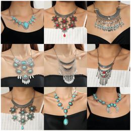 Pendant Necklaces Retro Turquoise Necklace For Women Accessories Girls Fashion Multilayer Ethnic Style Black Red Stone Party Jewellery Gift