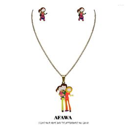 Necklace Earrings Set 2023 Family Mom Dad And Daughter Stainless Steel Enamel Earings Sets Women Gold Color Jewelry Joyeria S9518S01