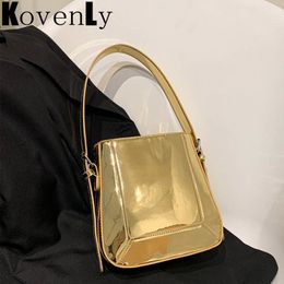 Waist Bags Shoulder For Women Fashion Pure Colour Shiny Gold Leather Bagute Bag Luxury Handbag Vintage Single Pack 230511