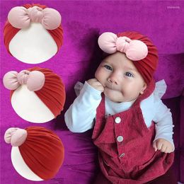 Berets 5Pcs/lot Soft Cotton Baby Hat Warm Autumn Winter Beanies Solid Bow Topknot Bonnet Infant Boys Girls Caps Turban Headwraps