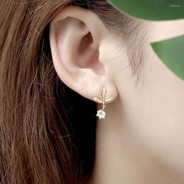 Stud Earrings GorGor Women 925 Sterling Pattern Tree Leaf Gold Plated Mosaic Zircon Individuality Party Jewellery 60200741030C