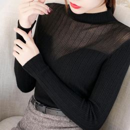 Women's Sweaters Female Women Turtleneck Pullovers Jumper Knitted Sweater Korean 2023 Autumn Winter Mesh Sexy Slim Ladies Tops JW9241