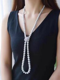 Chains Elegant 9-10mm South Sea Round Silver Grey Pearl Necklace 38" Sterling 925 Jewellery Butterfly