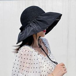 Wide Brim Hats Elegant Fishing Hat Packable Beach Large Bowknot Women Summer Anti-UV Fisherman Cap Sun-resistant