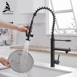 Kitchen Faucets Black Chrome Brass Tall kitchen faucet mixer Sink Pull Down Spray Single Handle Swivel Spout Mixer Taps 230510