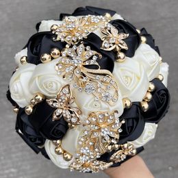 Decorative Flowers Wreaths Selling Bridal And Bridesmaid Bouquets Exquisite Rhinestones Silk Roses Pearls Handmade Sisters Wedding 230510
