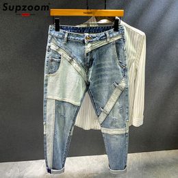 Mens Jeans Supzoom Arrival Top Fashion Autumn Zipper Fly Stoashed Casual Patchwork Cargo Denim Pockets Cotton Men 230511