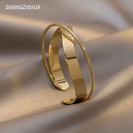 SHANGZHIHUA European Exaggerated Grade Separation Copper Bracelet Female Gothic Girls Fashion Jewellery Accessories