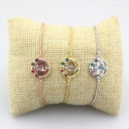 Link Bracelets Adjustable 10pcs/lot Handmade Diy Cz Bracelet Multi Color Cubic Zircon Micro Pave Charm Connector Fashion Jewelry