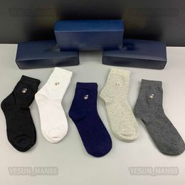 Designer S Polos Mid-tube Socks Rl Fashion Mens and Womens Casual Cotton Breathable Colour Pattern Printed 5 Pairs Sock with Box