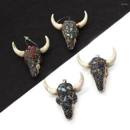 Pendant Necklaces Resin Bull Head Inlaid Rhinestone 47x47mm Natural Stone Charm Making DIY Necklace Earrings Fashion Jewellery Accessories