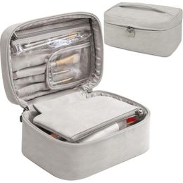 Cosmetic Bags Makeup Waterproof Bag Leather Travel Portable Brush Multifunctional Organiser For Women 2-Pack Grey