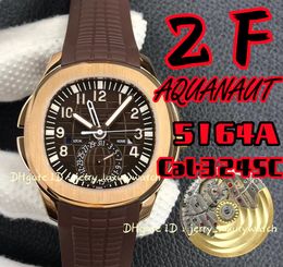 ZF 5164 Luxury men's watch Dual Time complex function 40.8MM diameter 324 SC Automatic up chain movement function rose gold case rubber strap