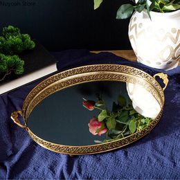 Plates European Style Home Brass Mirror Storage Tray Living Room Coffee Table Decoration Fruit Plate Ornaments Retro Decorative