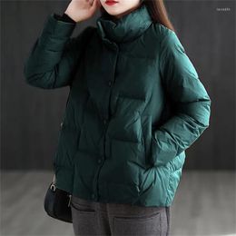 Women's Trench Coats Lightweight Down Padded Cotton Jacket Women's Short Loose Winter Warm Jackets Red Stand Collar Coat Female Button