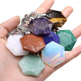 Pendant Necklaces Natural Stone Necklace Amethyst Quartz Opal Section Hexagon Link Chain Healing Crystals Charms For Women
