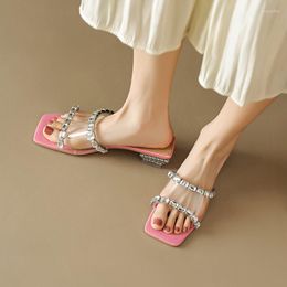 Slippers Phoentin Transparent PVC For Women 2023 Summer Crystal Heels Mid Heel Shoes Lady Outdoor Clear Slipper Size 43 FT2395