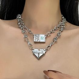 Pendant Necklaces Korean Fashion Hyperbole Punk Love Heart Mahjong Lucky For Women Lady Party Dancing Geometric Choker Necklace Jewellery