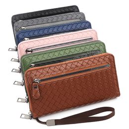 Women Long Wallet Large Capacity Multi Credit Card Holder Woven Men Handbag Leather Zipper Card Key Holder Wallet Purse