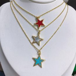 Pendant Necklaces Dainty Fashion Inlay Blue Shells Charm Pentacle Gilded Adjustable Couple Pendants Necklace For Women JewelryPendant