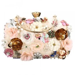 Evening Bags Sequins Floral Handbag Rose Nude Clutch Purses Shoulder Bag for Women Wedding Prom Banquet Party 3d Luxury 230427