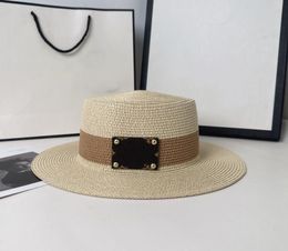 Spring and summer new presbyard leather flat top wide brim straw hat sun hat sun visor beach top hat ins wind casual Wholesale