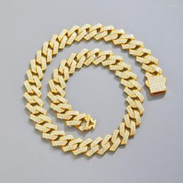 Chains Men Women Hip Hop 15MM Prong Cuban Link Chain Necklace Iced Out 2 Row Rhinestone Paved Miami Rhombus Jewelry Gift