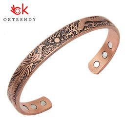 Charm Bracelets 3000 Gauss Open Cuff Adjustable for Women Health Energy Magnetic Bangles Dragon Pattern Pure Copper Bangle 230511