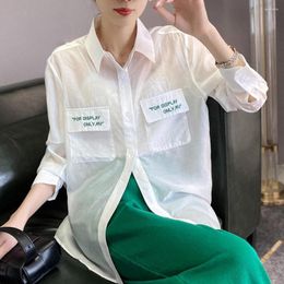 Women's Blouses Spring Autumn Womens White Black Green Letter Embroidered Sunscreen Shirts Thin Fashion Casual Slightly Transparent Tops