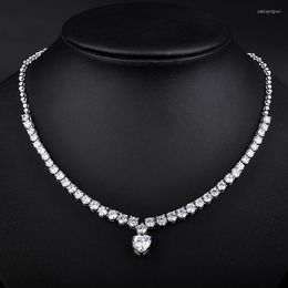 Chains Top Leisure Heart Pendant White Gold Colour Link Chain Necklaces Women Fashion Zircon Weeding Statement Necklace GLD0269